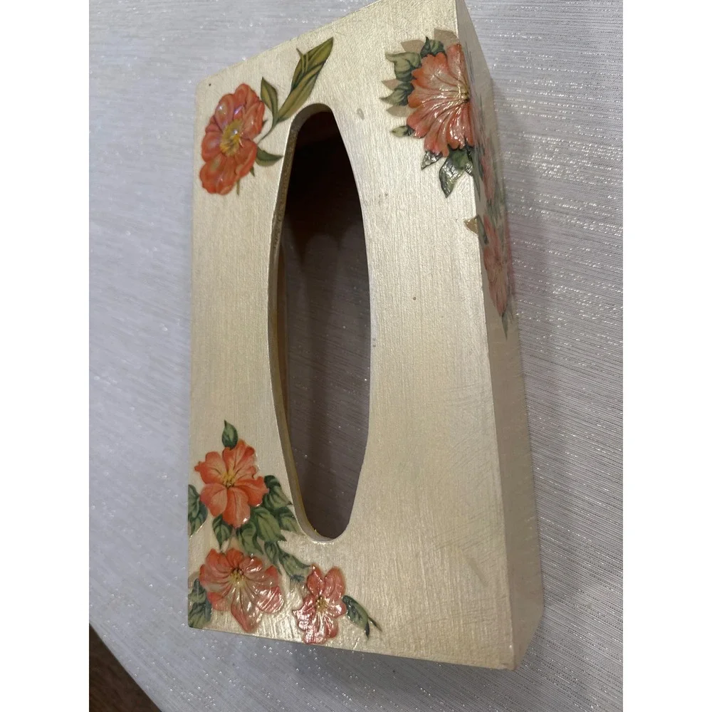 Vintage Wooden Tissue Box Cover granny Floral decor Flowers Cottagecore